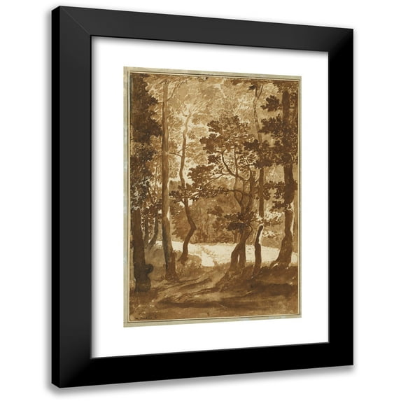 Nicolas Poussin 13x18 Black Modern Framed Museum Art Print Titled - A Path Leading into a Forest Clearing (1635-1640)