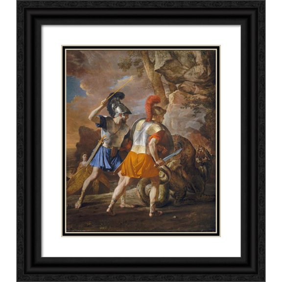 Nicolas Poussin 20x24 Black Ornate Framed Double Matted Museum Art Print Titled: The Companions of Rinaldo (ca. 1633)