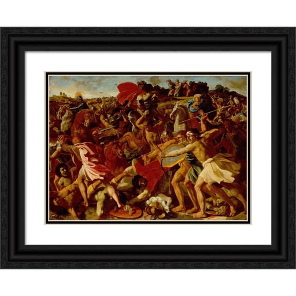 Nicolas Poussin 24x19 Black Ornate Framed Double Matted Museum Art Print Titled: The Victory of Joshua Over the Amalekites