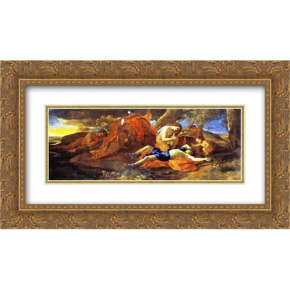 Nicolas Poussin 2x Matted 24x14 Gold Ornate Framed Art Print 'Venus Weeping over Adonis'