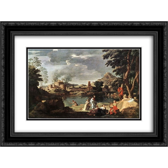 Nicolas Poussin 2x Matted 24x18 Black Ornate Framed Art Print 'Landscape with Orpheus and Euridice'