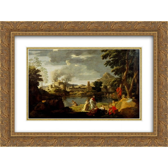 Nicolas Poussin 2x Matted 24x18 Gold Ornate Framed Art Print 'Landscape With Orpheus And Eurydice'