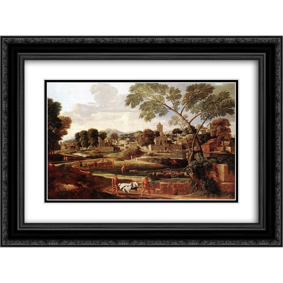 Nicolas Poussin 2x Matted 24x20 Black Ornate Framed Art Print 'Landscape with the Funeral of Phocion'