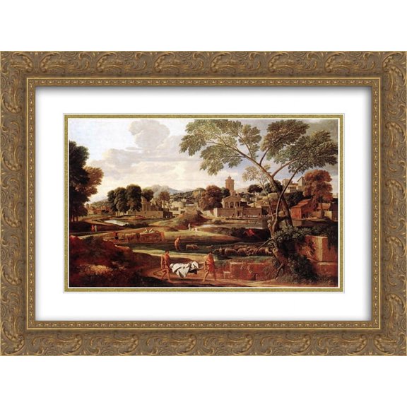 Nicolas Poussin 2x Matted 24x20 Gold Ornate Framed Art Print 'Landscape with the Funeral of Phocion'