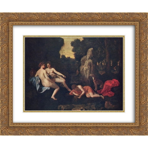 Nicolas Poussin 2x Matted 24x20 Gold Ornate Framed Art Print 'Narcissus and Echo'