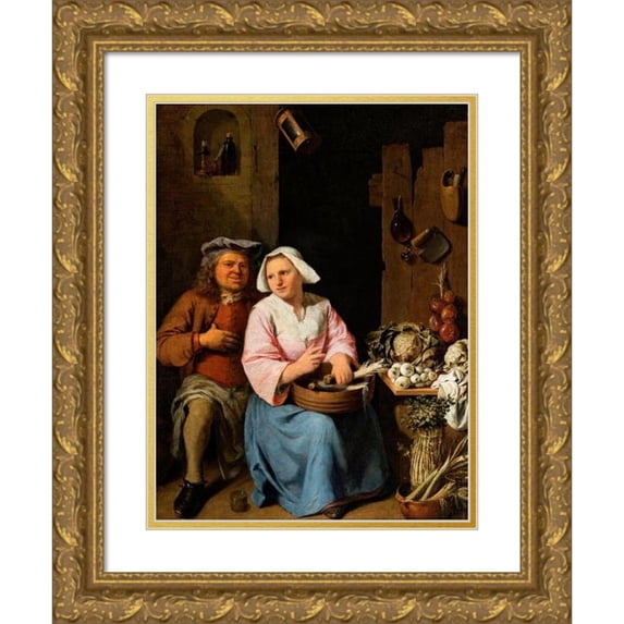 Nicolas Walraven van Haeften 15x18 Gold Ornate Wood Frame and Double Matted Museum Art Print Titled - Declaration of Love (1706)