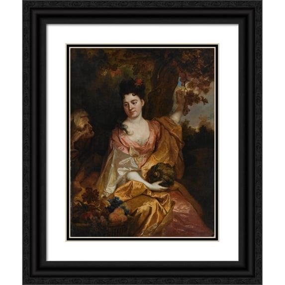 Nicolas de Largillière 12x14 Black Ornate Wood Framed Double Matted Museum Art Print Titled: Portrait of a Lady As Pomona, Beside Her Vertumnus