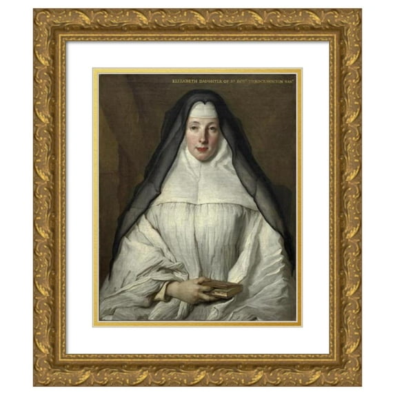 Nicolas de Largillière 15x18 Gold Ornate Wood Frame and Double Matted Museum Art Print Titled - Elizabeth Throckmorton, Canoness of the Order of the Dames Augustines Anglaises (1729)