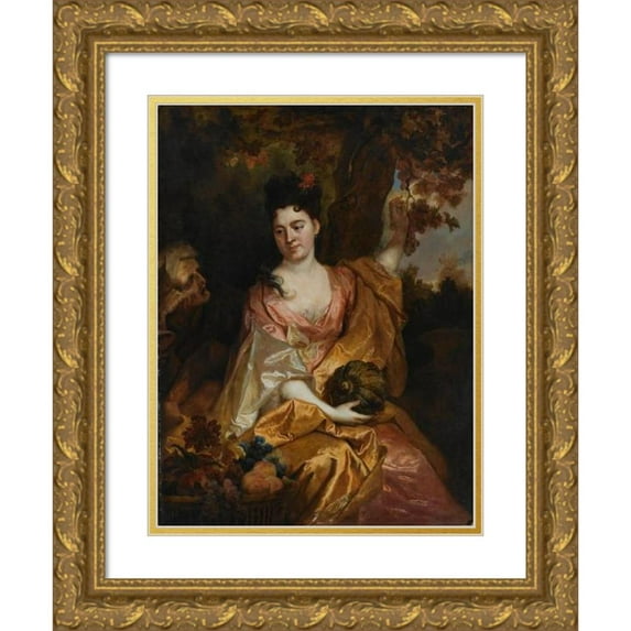 Nicolas de Largillière 15x18 Gold Ornate Wood Frame and Double Matted Museum Art Print Titled - Portrait of a Lady As Pomona, Beside Her Vertumnus
