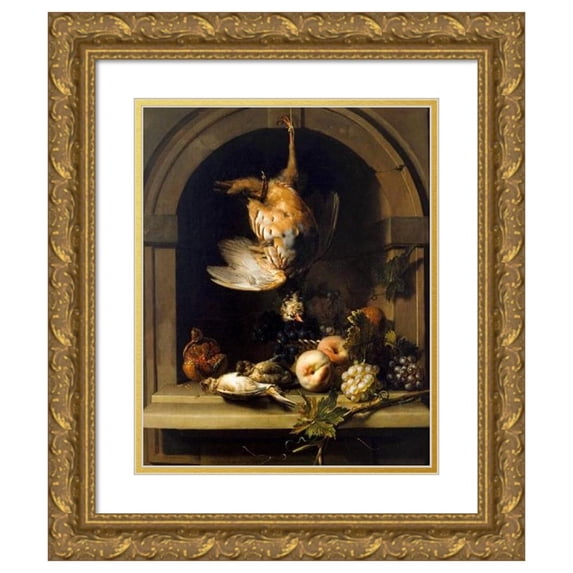 Nicolas de Largillière 20x24 Gold Ornate Framed and Double Matted Museum Art Print Titled - Red Partridge in a Niche (1680-1685)