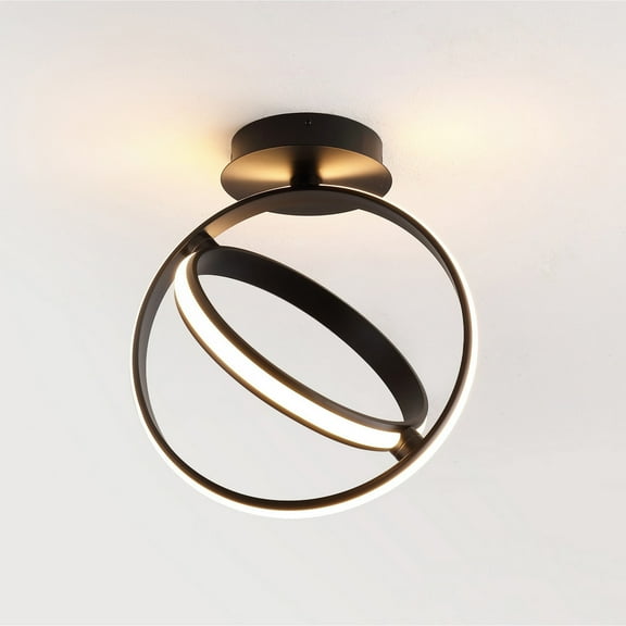 JONATHAN Y Nicole 14.25" 2-Light Modern Minimalist Aluminum Ring Integrated LED Semi Flush Mount, Black, JYL1700A