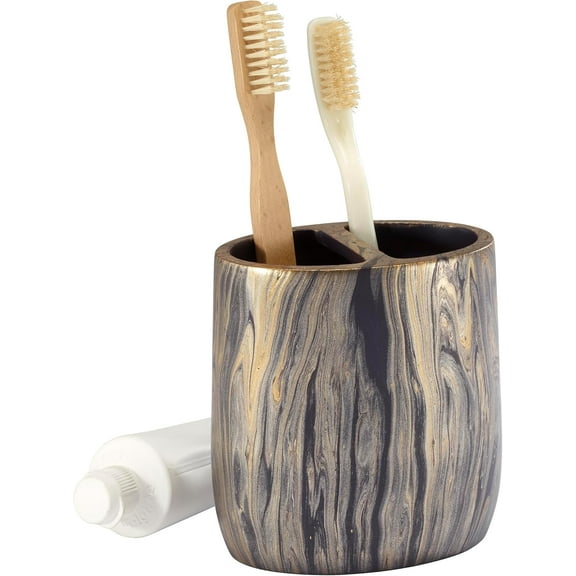 Nicole Bathroom Set, 4pc Resin Countertop Accessories, Black/Gold Home Decor, Dorm Room Essentials