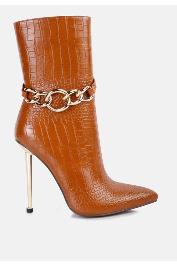 Nicole Croc Patterned High Heeled Ankle Boots