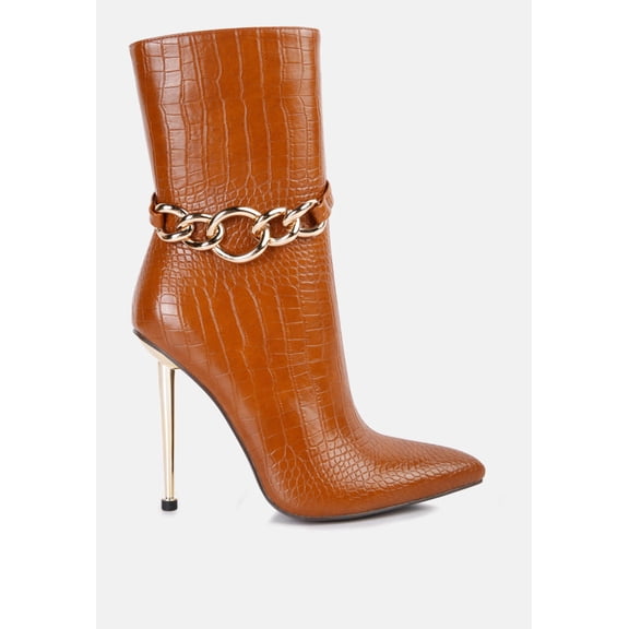 Nicole Croc Patterned High Heeled Ankle Boots