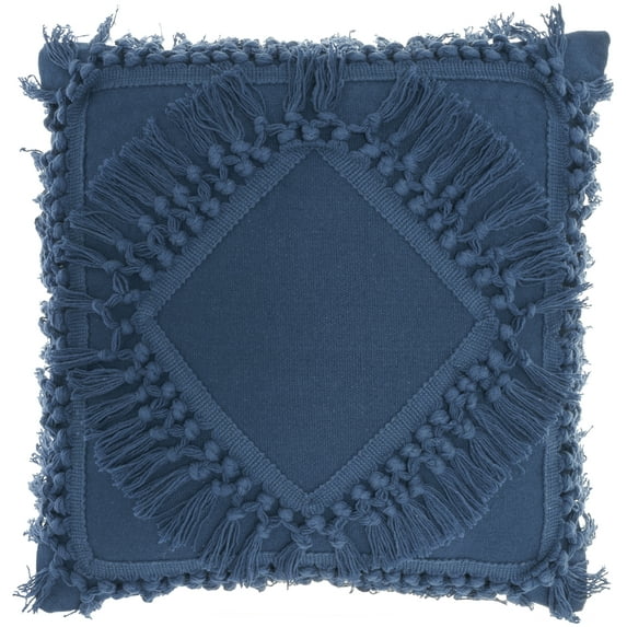 Nicole Curtis Diamond Fringe 18"X18" Navy Throw Pillow