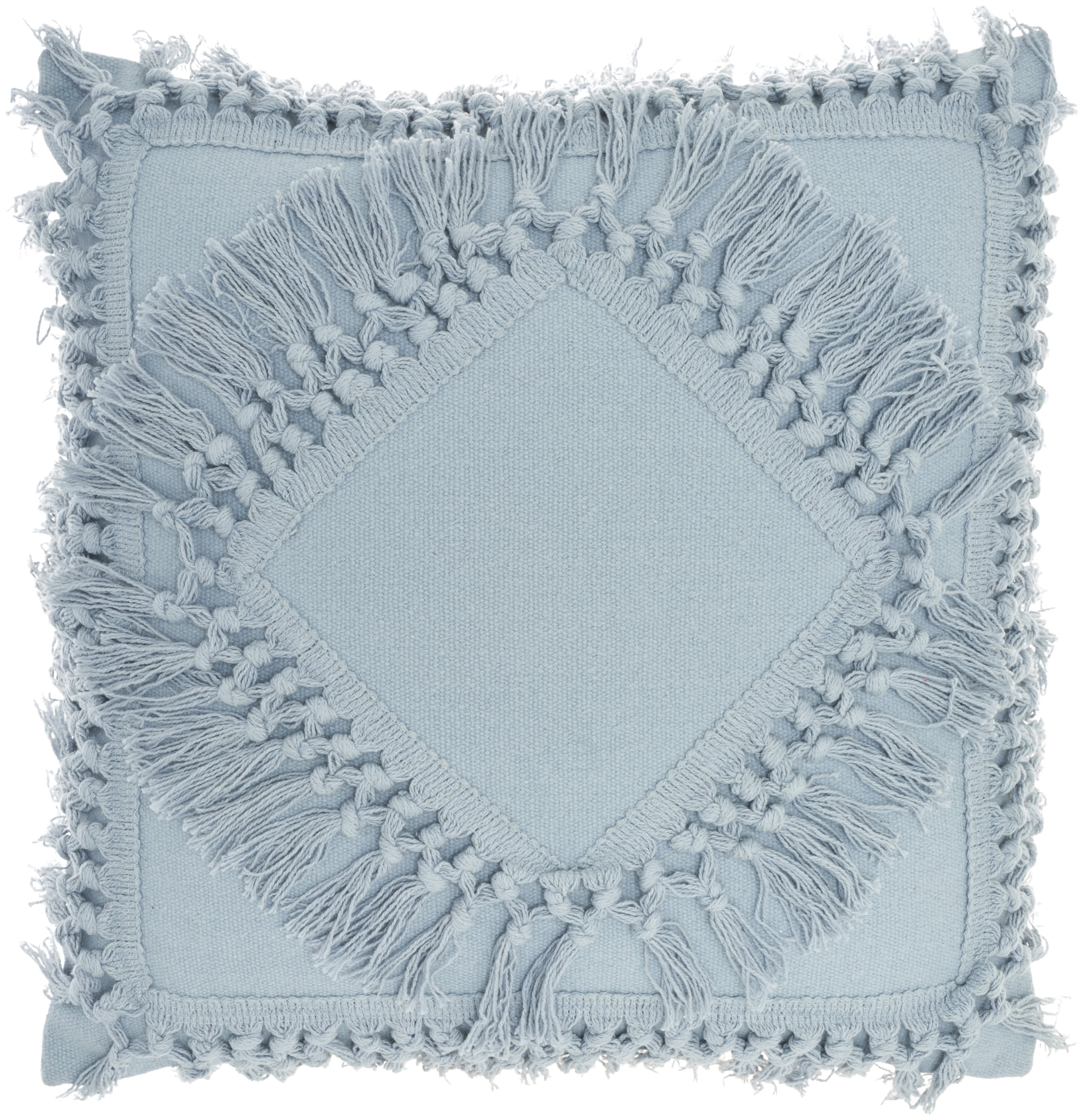 Nicole Curtis Ocean Blue Cotton Tassel Square Throw Pillow