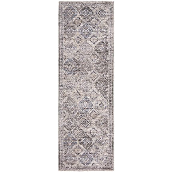 Nourison New Concept Washables 2' x 6' Ivory Latte Vintage Indoor Non-Slip Flatweave Rug