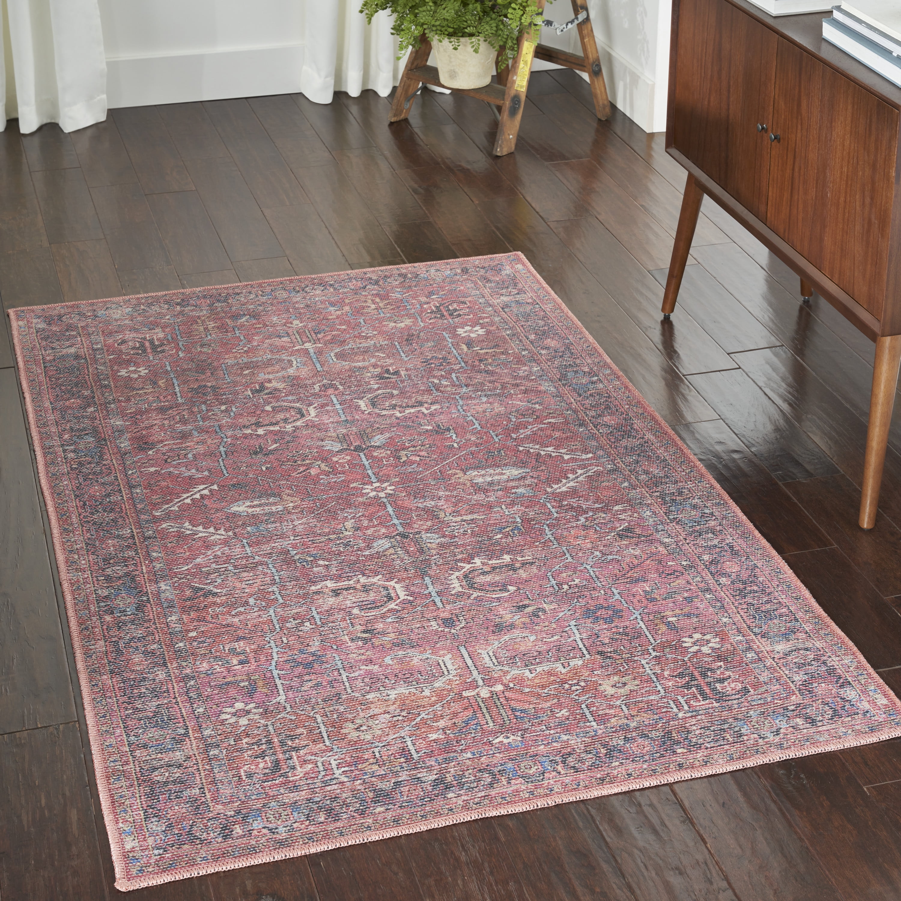 Brick Red Vintage Persian Washable Chenille Area Rug 4' x 6'