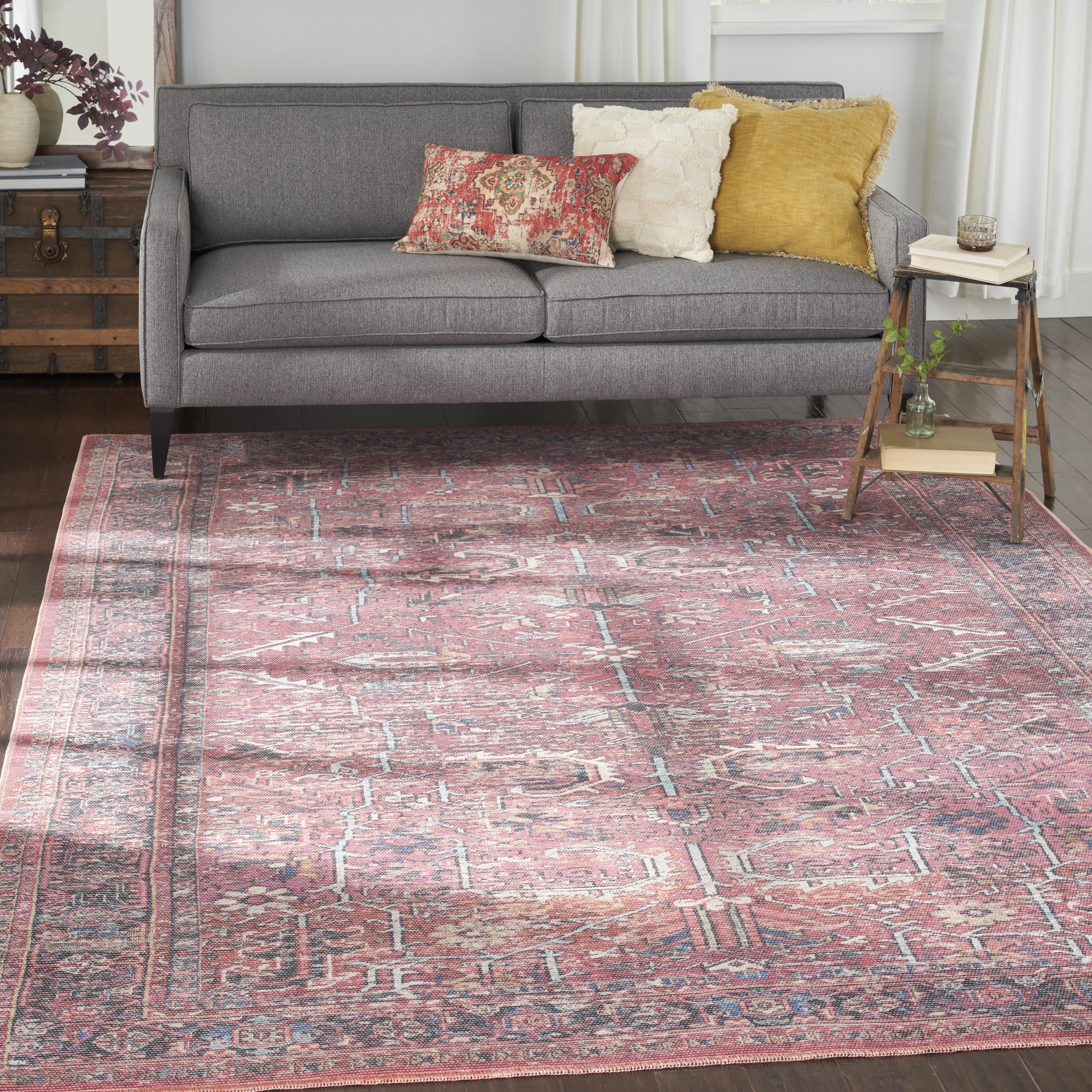 Vintage Brick Red Persian Pattern 7'10" x 9'10" Washable Area Rug