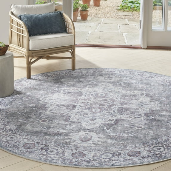 Nourison Home Machine Washable Series 1 7'10" x Round Ivory Grey Vintage Indoor Rug