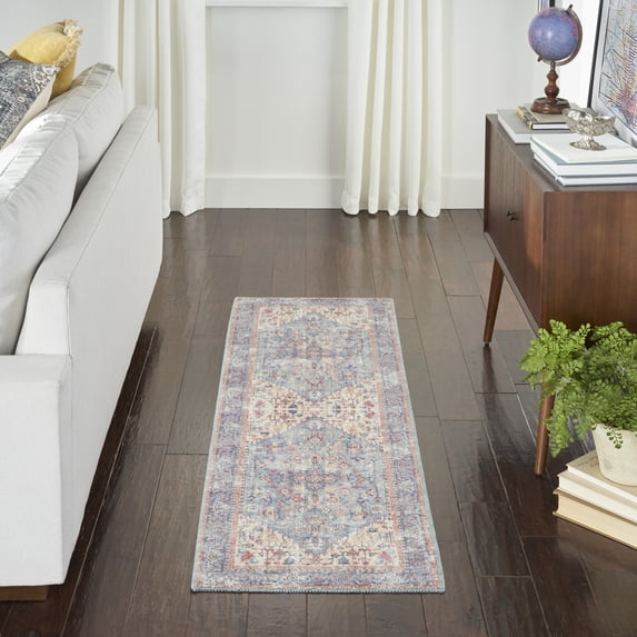 Nourison Home Machine Washable Series 1 Farmhouse Blue Multicolor 2'2" x 12' Area Rug (2x12)