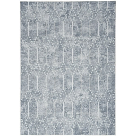 Nicole Curtis Machine Washable Series 1 Geometric Blue Grey 4' x 6' Area Rug (4x6)