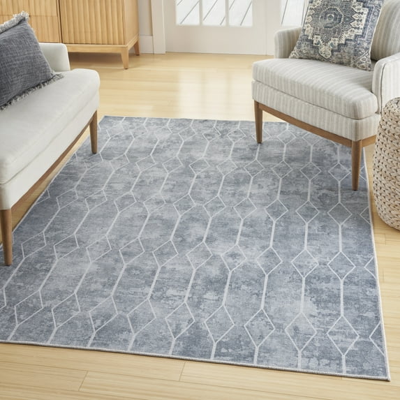 Nourison Home Machine Washable Series 1 Geometric Blue Grey 7'10" x 9'10" Area Rug (8x10)