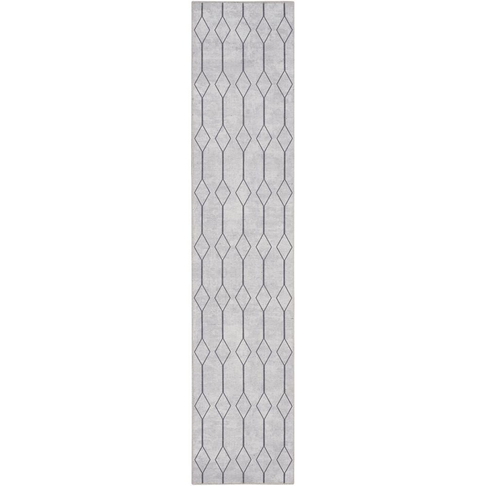 Ivory and Grey Geometric Cotton Synthetic Runner Rug