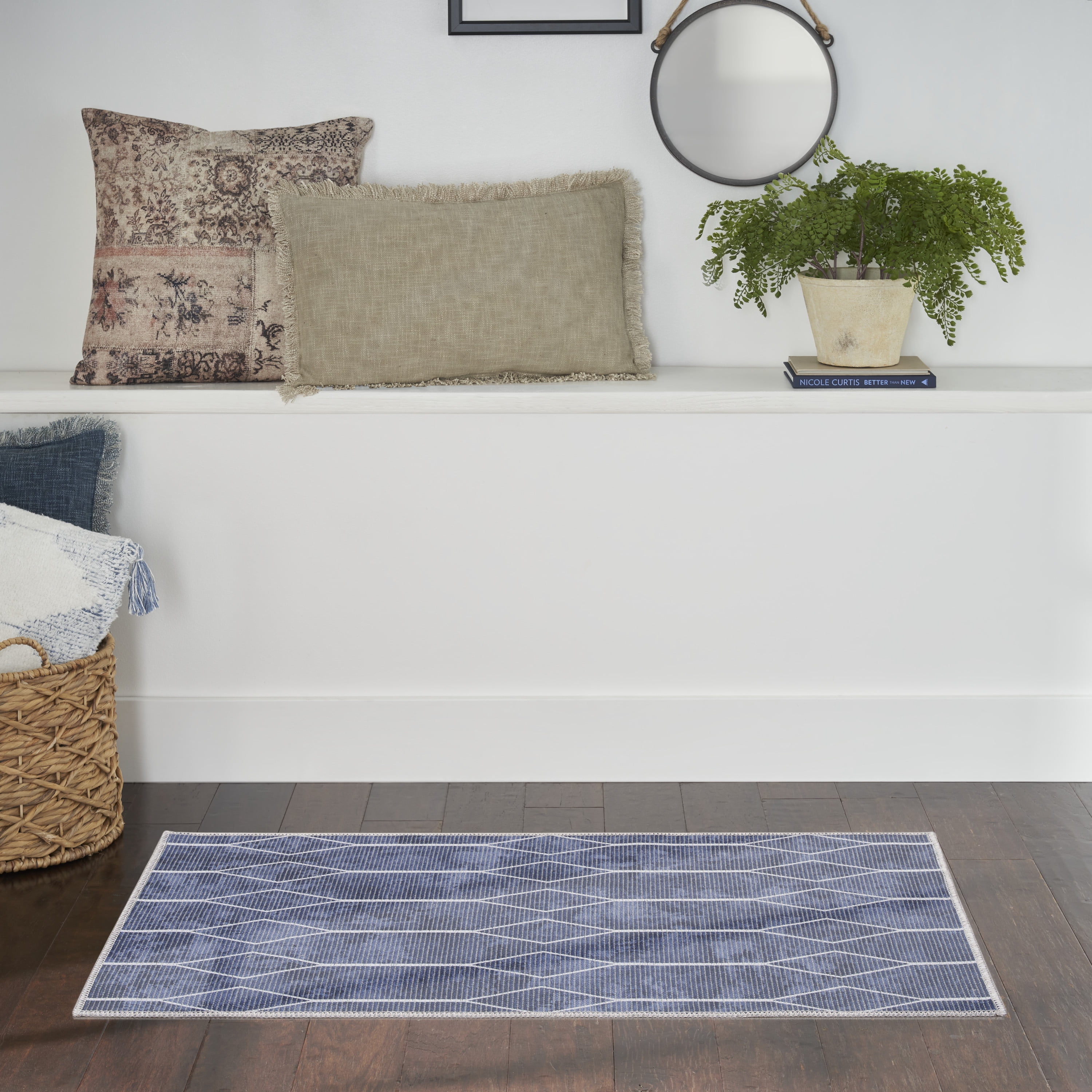 Navy Geometric Flat Woven Synthetic Washable Rug 2' x 3'9"
