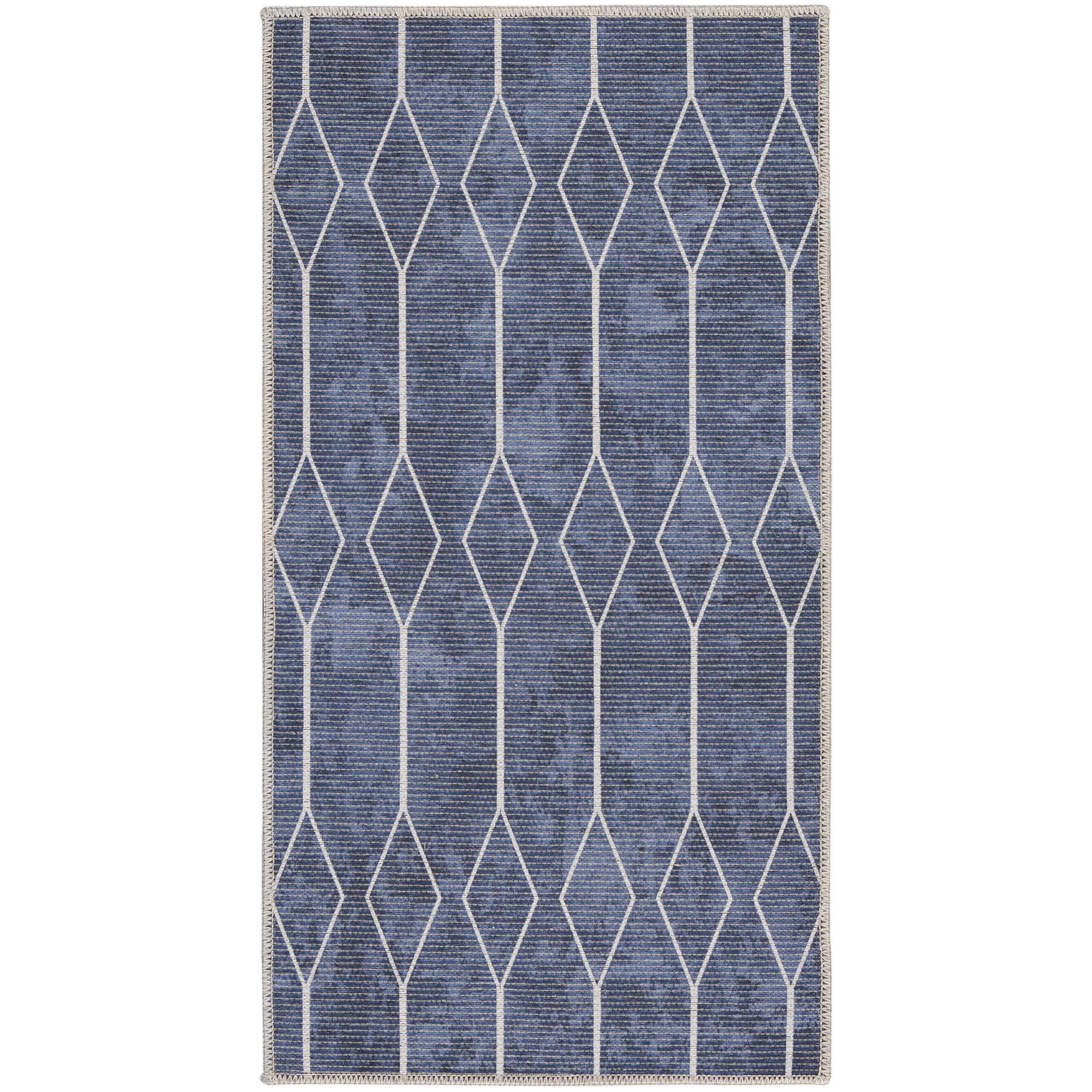 Nourison New Concept Washables 2' x 3'9" Navy Modern Indoor Non-Slip Flatweave Rug