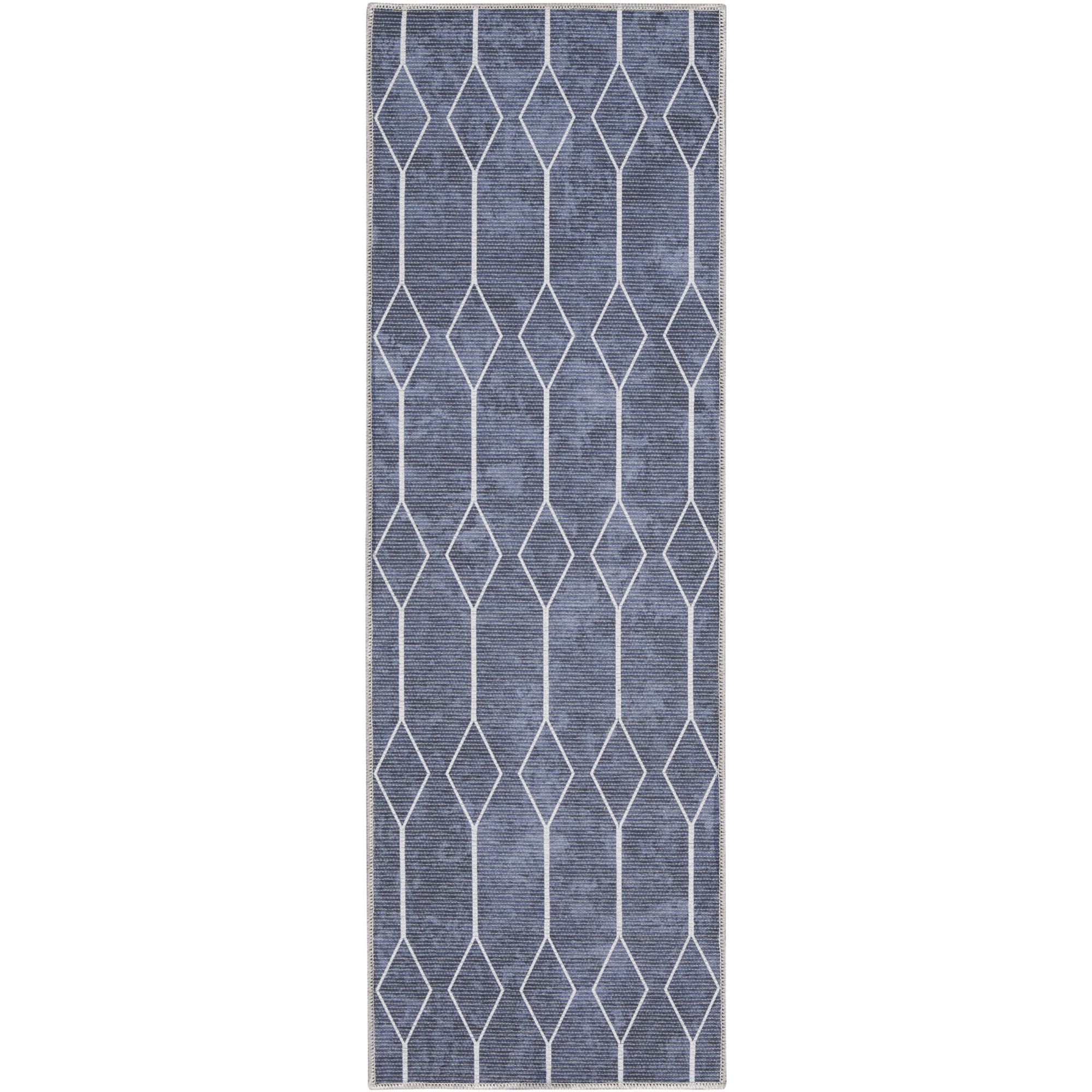 Nourison New Concept Washables 2' x 6' Navy Modern Indoor Non-Slip Flatweave Rug