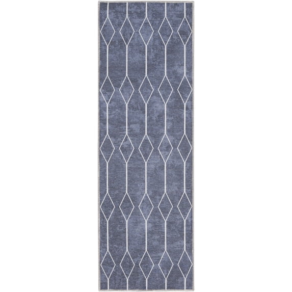 Nourison New Concept Washables 2' x 6' Navy Modern Indoor Non-Slip Flatweave Rug