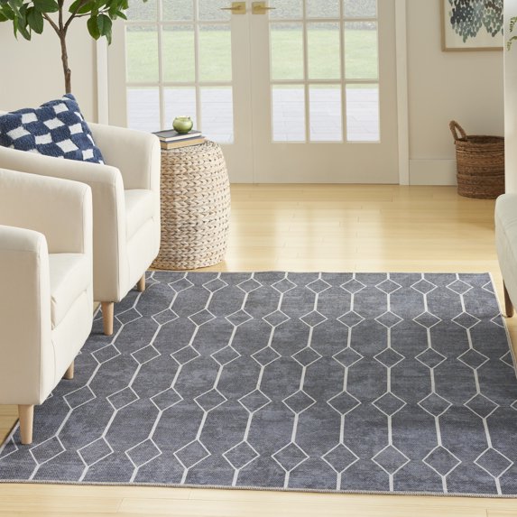 Nourison Home Machine Washable Series 1 Geometric Navy 6' x 9' Area Rug, (6x9)