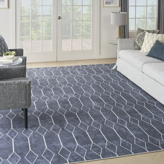 Nourison Home Machine Washable Series 1 Geometric Navy 9'2" x 12' Area Rug (9x12)