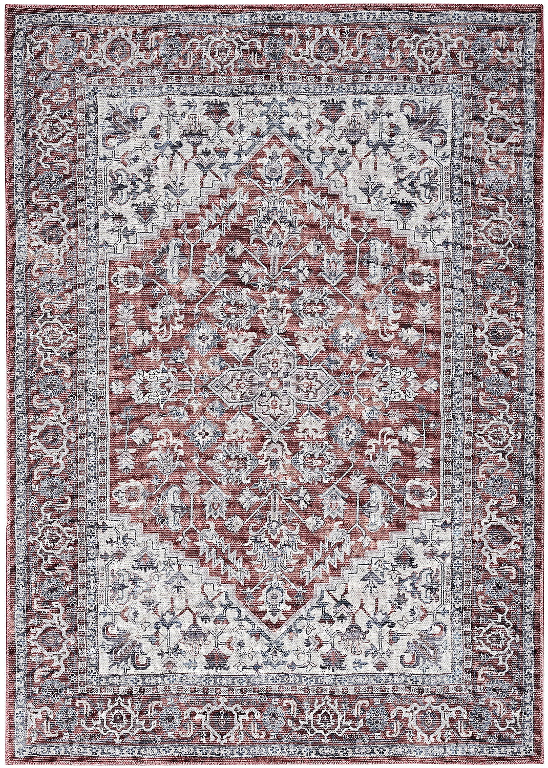 Brick Ivory Floral Medallion 4' x 6' Washable Rug