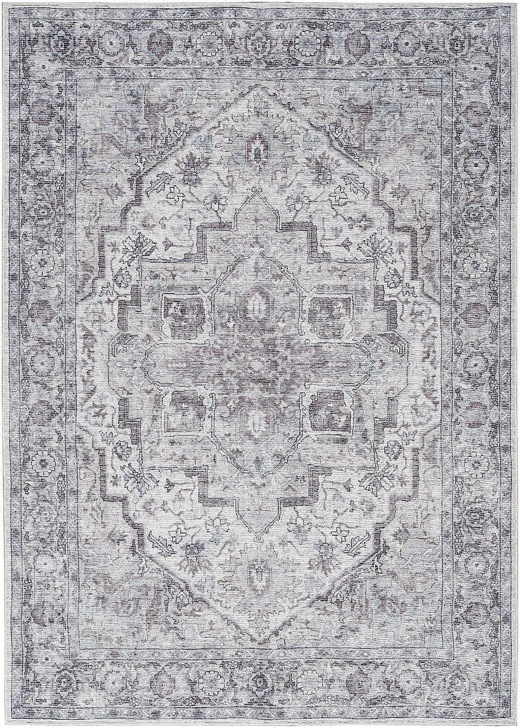 Ivory Beige Floral Cotton Chenille Rectangular 4' x 6' Rug