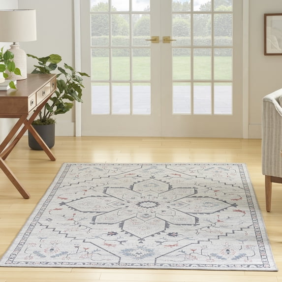Nourison Home Machine Washable Series 1 Persian Ivory Blue 4' x 6' Area Rug, (4x6)