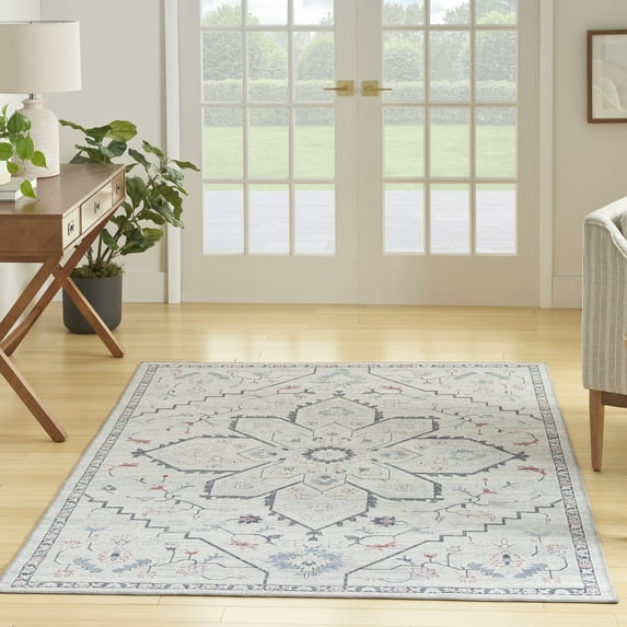 Nourison Home Machine Washable Series 1 Persian Ivory Blue 5'3" x 7'3" Area Rug, (5x7)