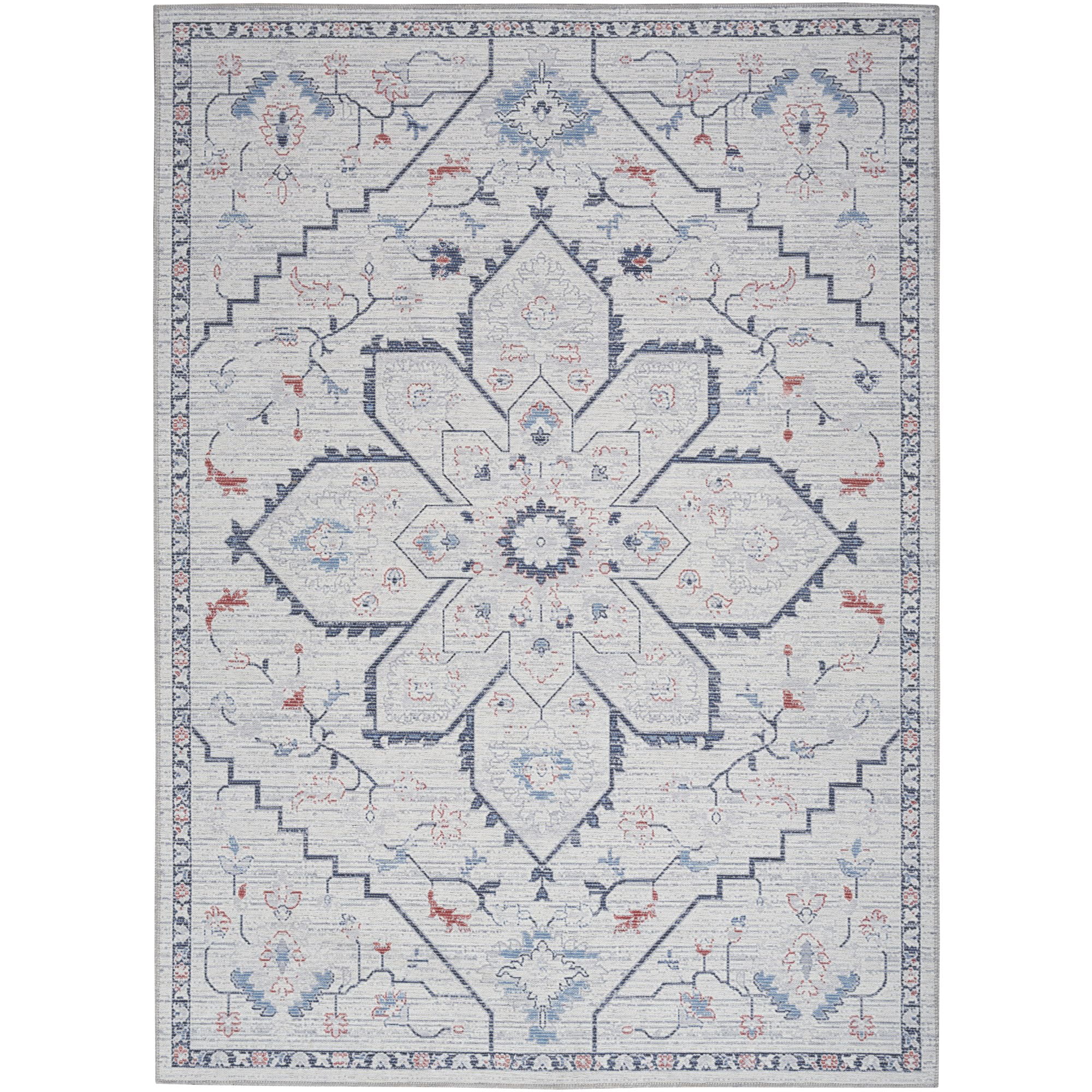 Nourison New Concept Washables 6' x 9' Ivory Blue Farmhouse Indoor Non-Slip Flatweave Rug