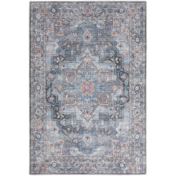 Nicole Curtis Machine Washable Series 1 Persian Light Blue Multi 6' x 9' Area Rug, (6x9)