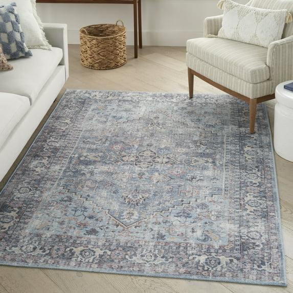 Nourison Home Machine Washable Series 1 Persian Light Grey/Blue 6' x 9' Area Rug, (6x9)