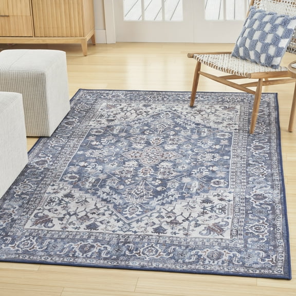 Nourison Home Machine Washable Series 1 Persian Navy Ivory 6' x 9' Area Rug (6x9)