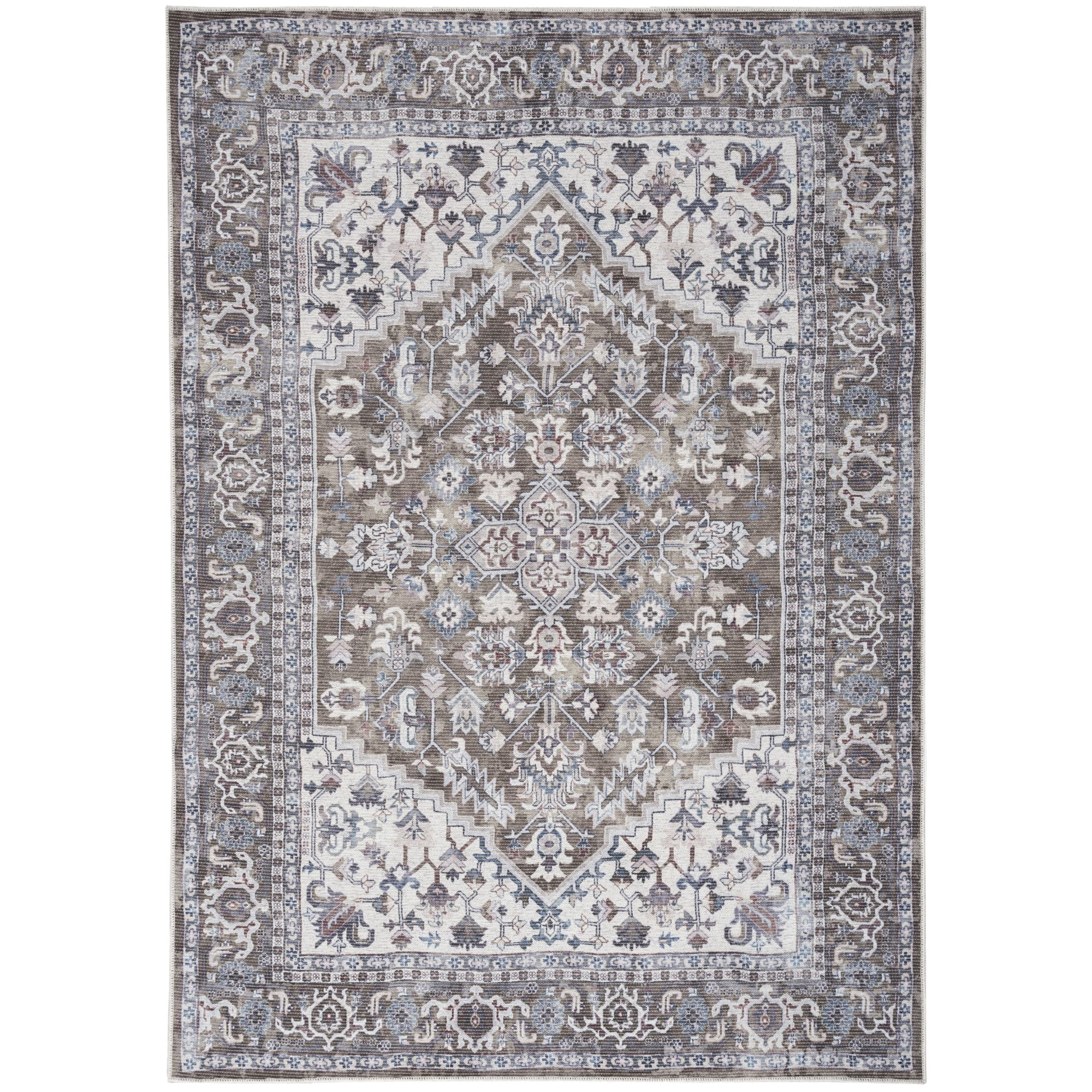 Nourison New Concept Washables 5'3" x 7'3" Olive Ivory Vintage Indoor Non-Slip Flatweave Rug