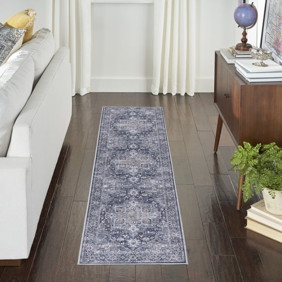 Nourison Home Machine Washable Series 1 Vintage Ivory Navy 2' x 6' Area Rug (2x6)