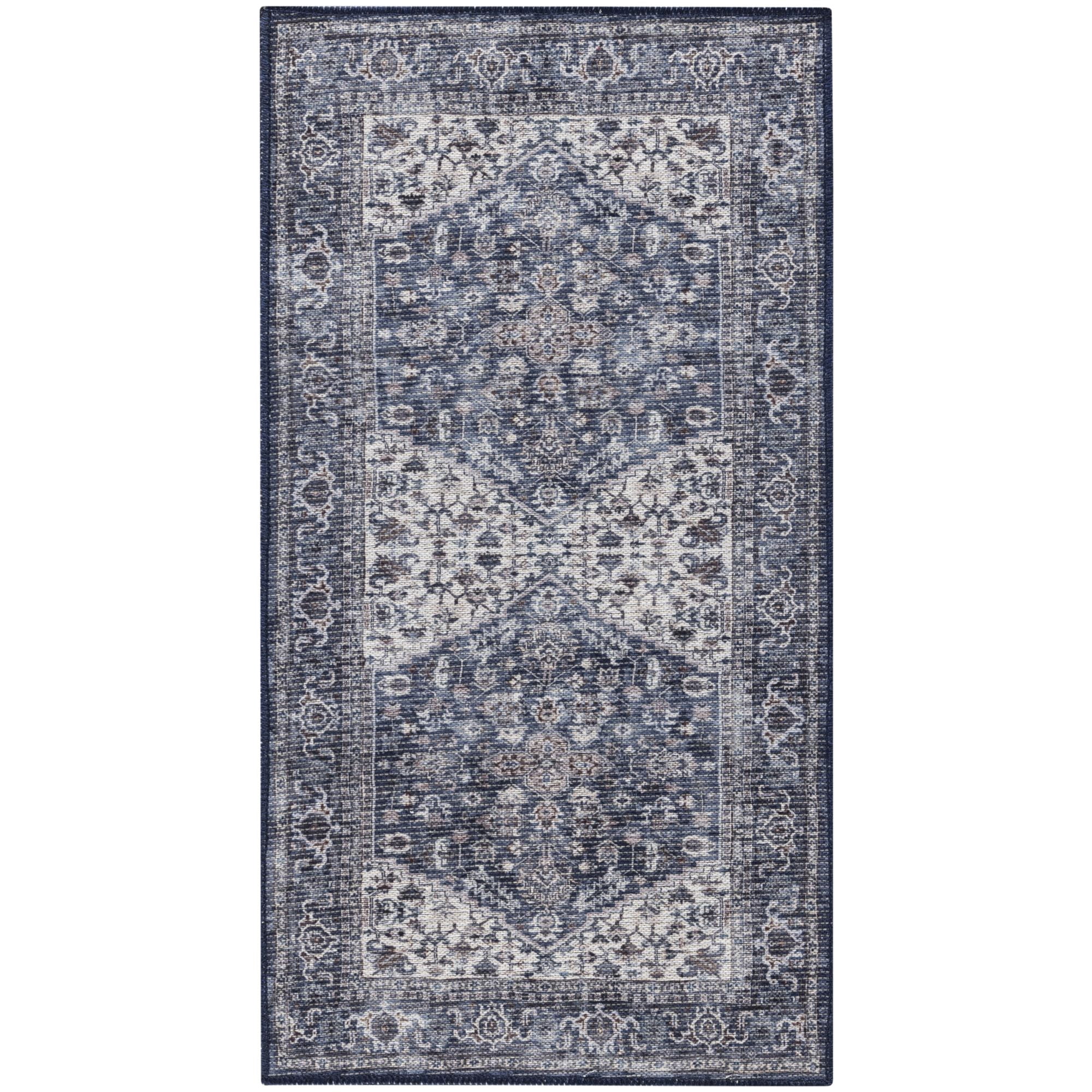 Nourison New Concept Washables 2' x 3'9" Navy Ivory Vintage Indoor Non-Slip Flatweave Rug