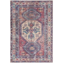 Nicole Curtis Machine Washable Southwestern Boho Red/Navy 5'3" x 7'3" Area Rug, (5' x 7')