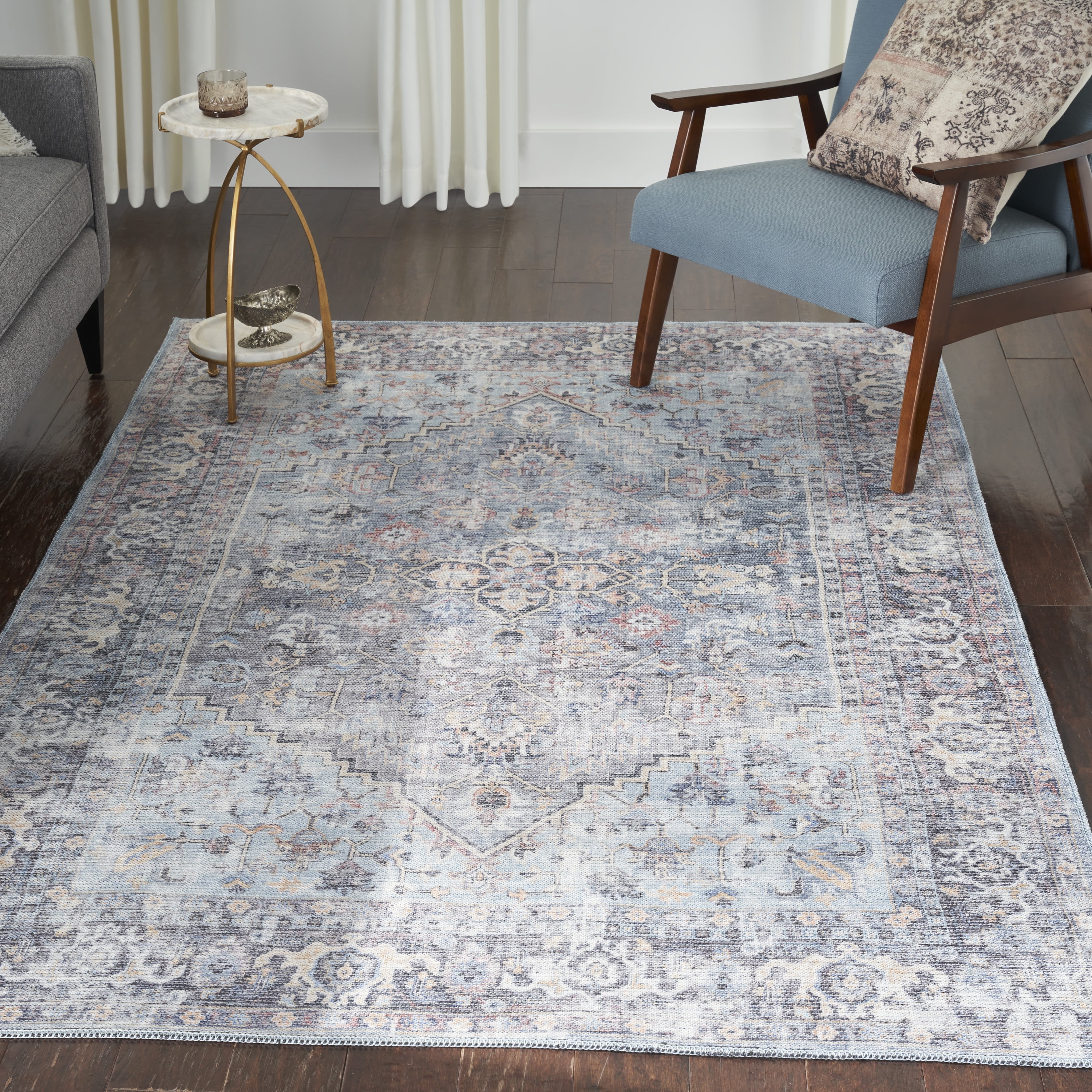 Nicole Curtis Machine Washable Series 1 6' x 9' Light Grey/Blue Area Rug