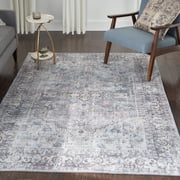 Nourison Home Machine Washable Traditional Boho Light Grey/Blue 5'3" x 7'3" Area Rug, (5' x 7')