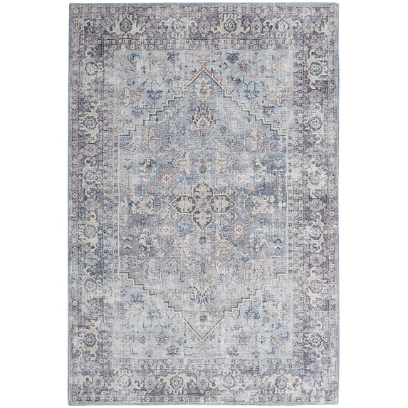 Nourison Home Machine Washable Traditional Boho Light Grey/Blue 9'2" x 12' Area Rug, (9' x 12')