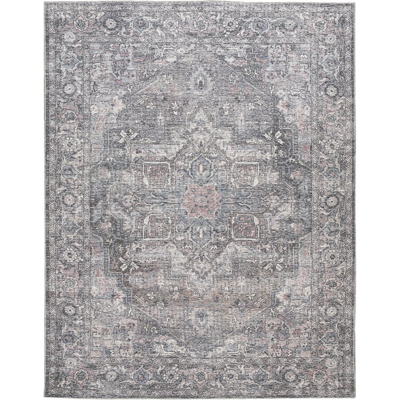 Nourison Home Machine Washable Vinatge Boho Grey 7'10" x 9'10" Area Rug, (8' x 10')
